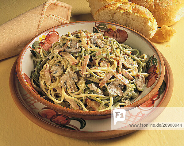 Still life. Food. Italian dish. Spaghetti Carbonara.