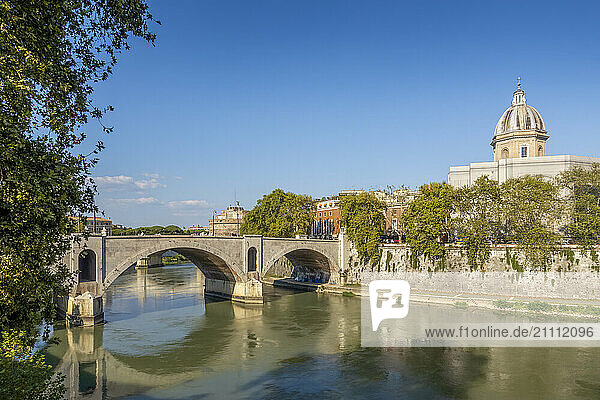 Bridge over River Tiber with Castle of Sant'Angelo in Rome  Italy