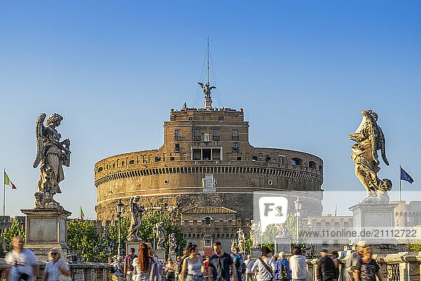 View of Castle Sant'Angelo from bridge in Rome  Italy