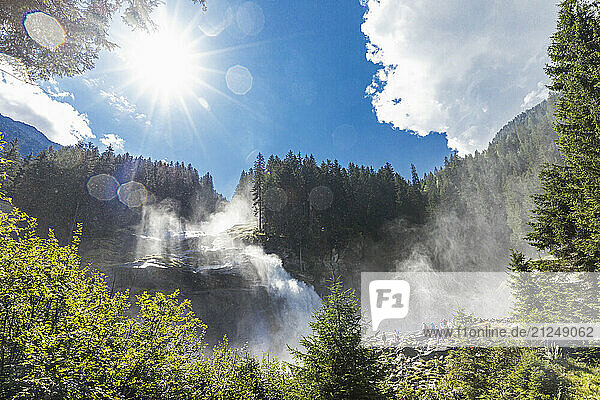 Lower Fall of Krimml Waterfalls in Hohe Tauern National Park  Austria  with surrounding nature.
