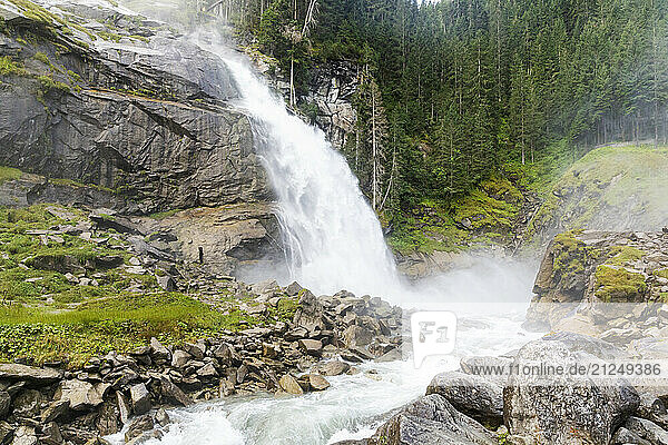 The Lower Fall of Krimml Waterfalls in Hohe Tauern National Park  Austria  showcasing the beauty and power of water in a majestic alpine setting.