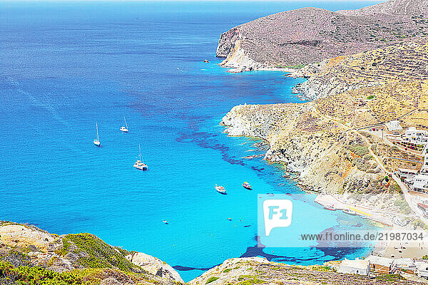 Agali bay  top view  Agali  Folegandros Island  Cyclades Islands  Greek Islands  Greece  Europe