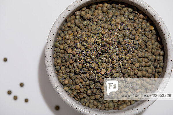 Overhead view of bowl of lentil