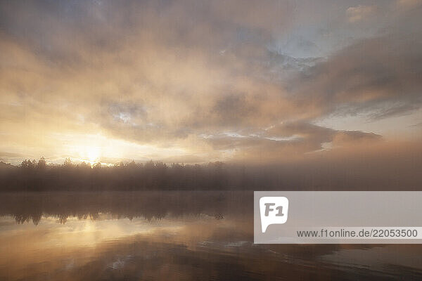 Sunrise at misty Mirror Lake  Lake Placid