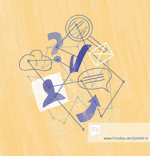Illustration featuring communication and social media design icons
