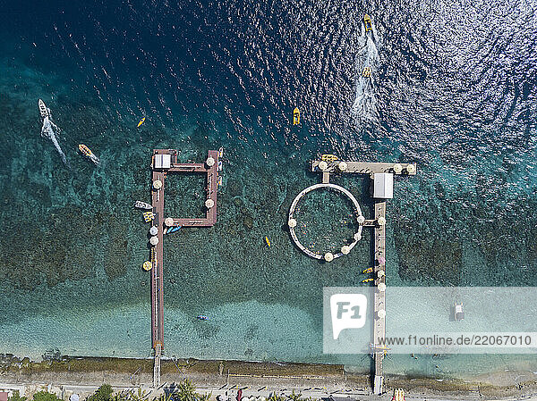 Aerial view of tourist attractions  Kutampi beach  Nusa Penida island  Bali Indonesia