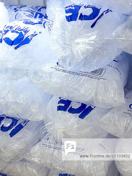 Bags of ice cubes.