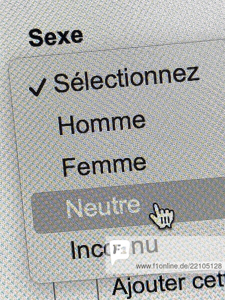 Website  questionnaire asking gender  male  female  neutral or unknown