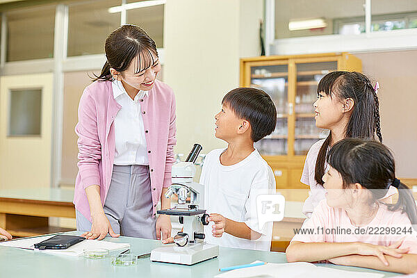 Japanese Kids In Science Classroom