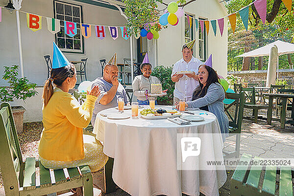 Disabled friends celebrating birthday