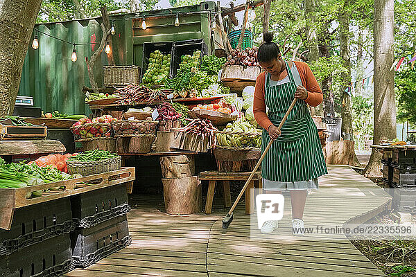 Disabled woman working at farmers market