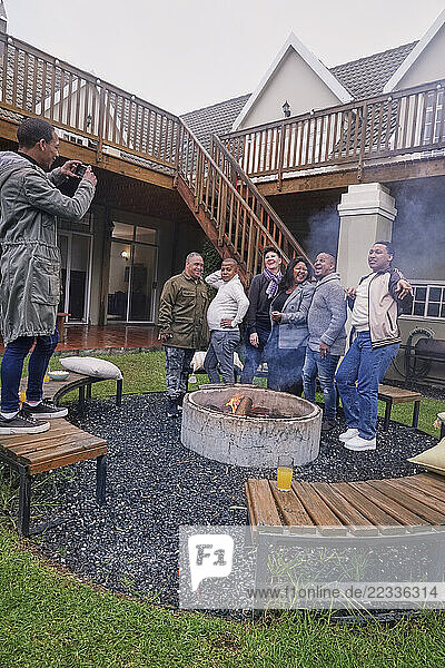 Friends around fire pit