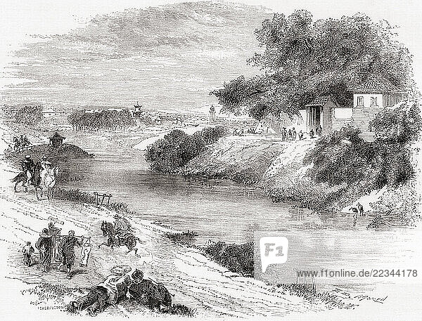 Enclosure of the Emperor s gardens  Edo  modern-day Tokio  Japan  19th century. From Le Tour du Monde  published Paris  1860.