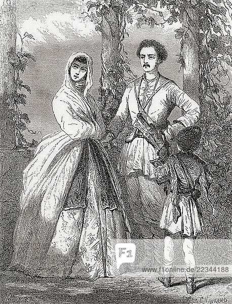 Typical dress in Georgia  19th century. From Le Tour du Monde  published Paris  1860.