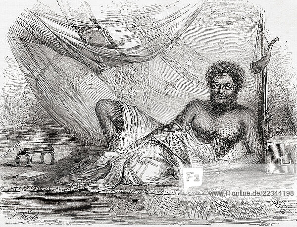 Ratu Seru Epenisa Cakobau  aka Cacobau or Thakombau  c.1815 – 1883. Fijian chief  monarch  and warlord. Voyage to the Great Viti  great equinoctial ocean by John Denis Macdonald 1855. From Le Tour du Monde  published Paris  1860.