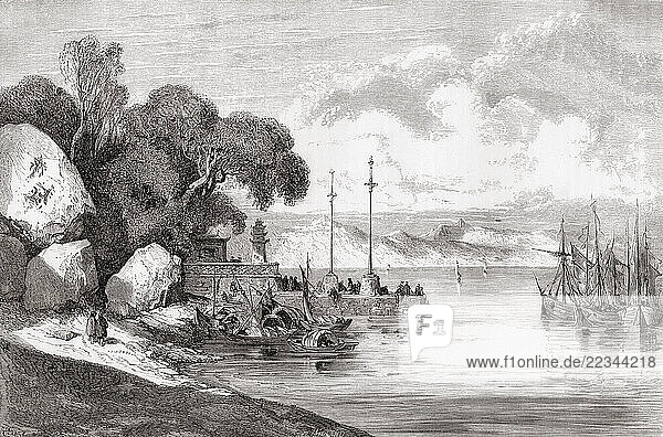 The landing stage at Macao  China  seen here in the 19th century. From Le Tour du Monde  published Paris  1860.