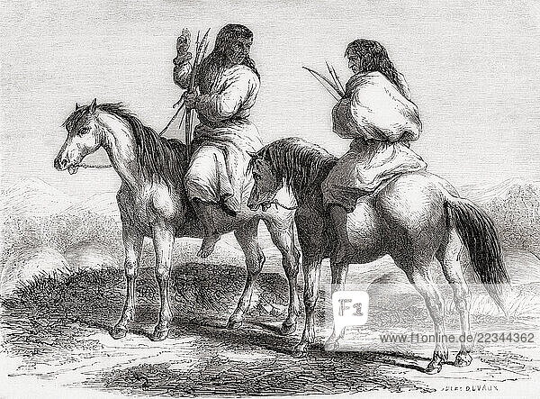 Comanche or N?m?n?? Indians  seen during the expedition of Balduin Möllhausen to America  1853 -1854. From Le Tour du Monde  published Paris  1860.