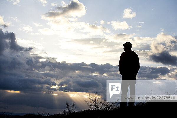 Daila Ojeda is silhouetted against the sunset in Margalef  Spain.