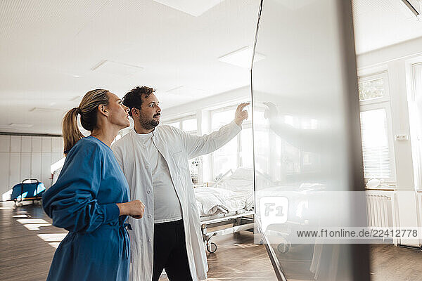 Medical professionals consulting in a clinic setting