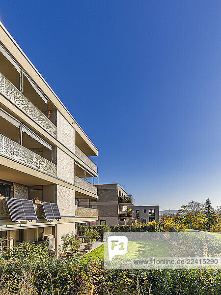 Modern apartment buildings with solar panels in Waiblingen  Germany