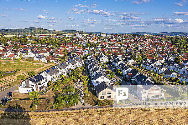 Germany  Baden-Wurttemberg  Waiblingen  Aerial view of new development area with modern energy efficient houses