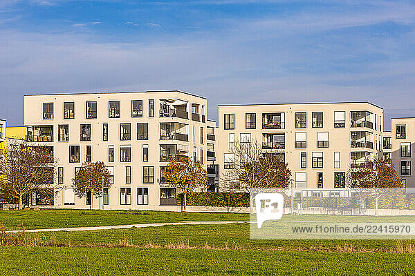 Modern apartment buildings in Ostfildern  Germany with green space in the foreground