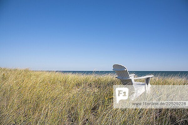 Adirondack chair in dune grass at?Quidnet?Beach