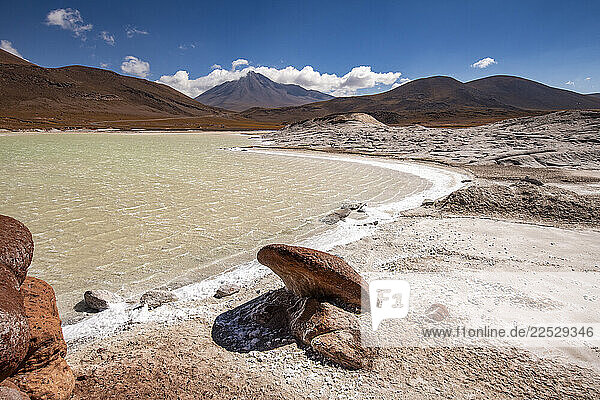 Lake and rocks in Atacama Desert