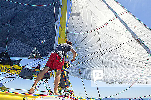 Acapella (the sister ship of Mike Birch famous Olympus) built by Walter Green in 1980 and skippered by Charlie Capelle  preparing to take part in La Route du Rhum 2018  La Trinite-sur-Mer  Brittany  France.