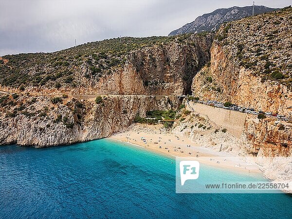 Aerial drone view of Kaputas beach with turquoise water