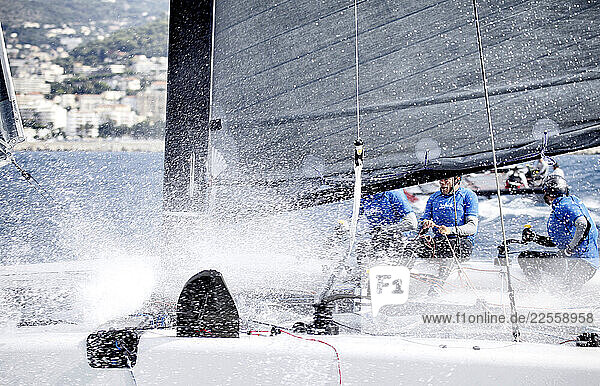 The GC32 is the one design for the Great Cup Racing circuit  at the Extreme Sailing Series  Nice  Alpes-Maritimes  France.