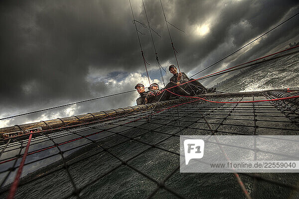 Onboard an 18 ft. racing skiff in Sydney Australia.