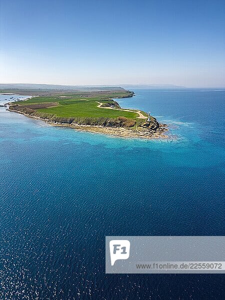 Drone aerial view of Bens Burn lighthouse in Turkey