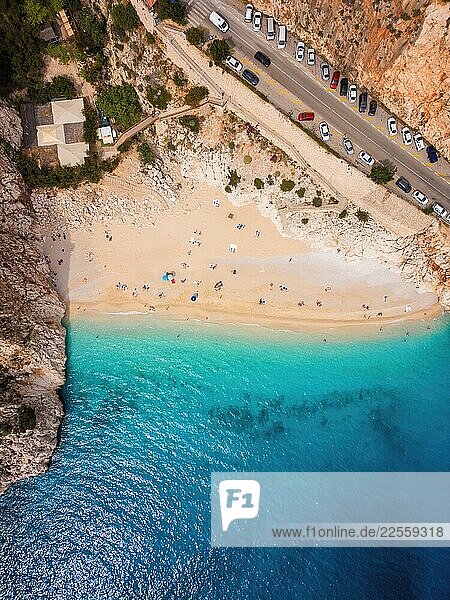 Aerial drone view of Kaputas beach with turquoise water