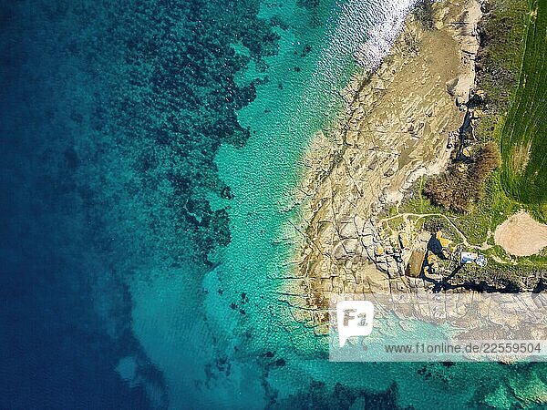 Drone top aerial view of Bens burn lighthouse in Turkey