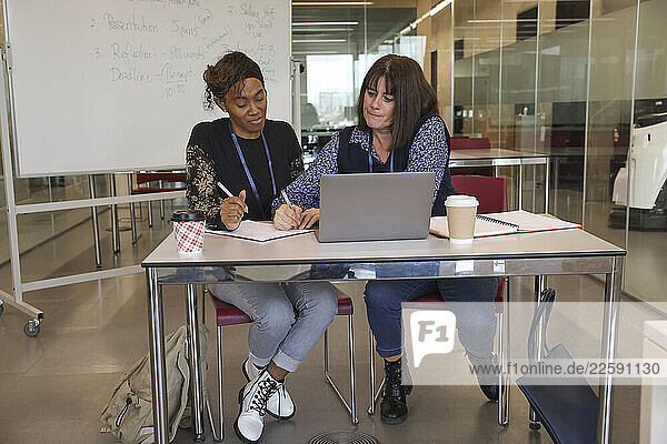 Women working at desk in office