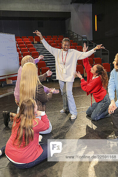 Actors with disabilities rehearsing on stage