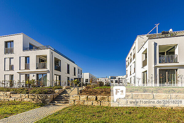 Modern energy-saving apartment buildings in Weinstadt  Germany on a sunny day