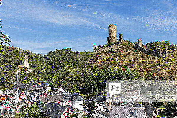 Historic castles and half-timbered houses in Monreal  Rhineland-Palatinate  Germany.