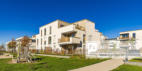 Modern energy-saving apartment buildings in Weinstadt  Germany on a sunny day