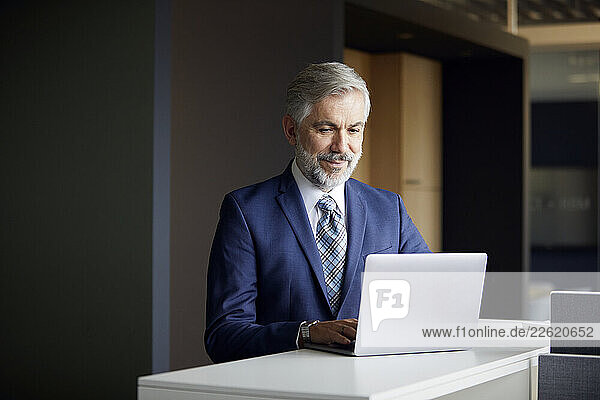 Mature businessman using laptop in office