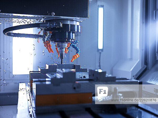 Modern metal cutting drill machine at factory