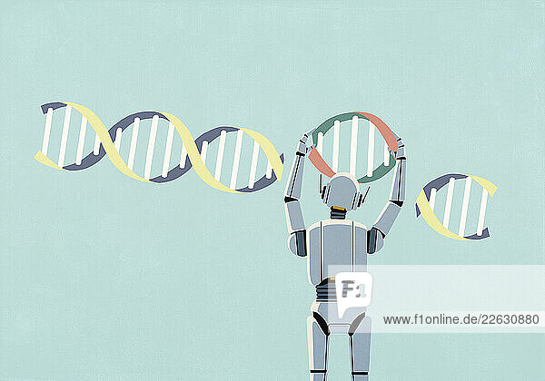 Humanoid robot altering DNA double helix