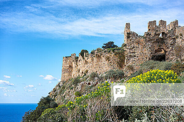 Old Navarino fortress above Voidokilia beach  Greece