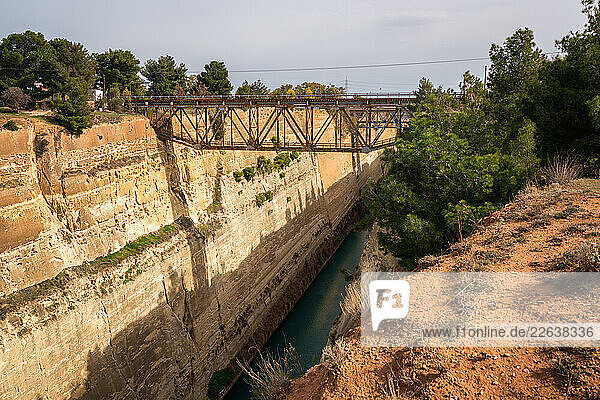Corinth Canal connecting the Gulf of Corinth in the Ionian Sea with the Saronic Gulf in the Aegean Sea  Greece