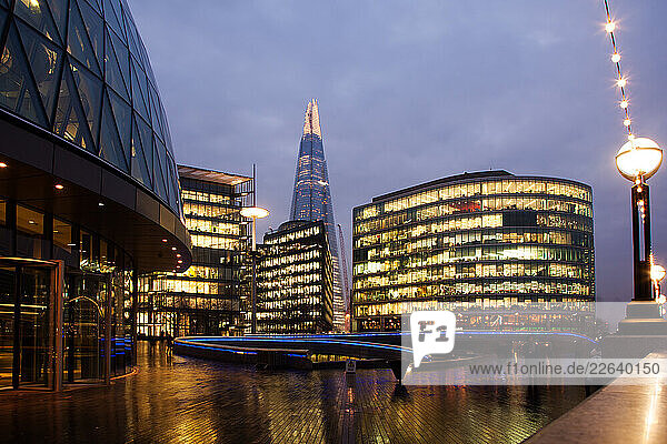 The Shard  The City Hall and office buildings at night  London  England  United Kingdom