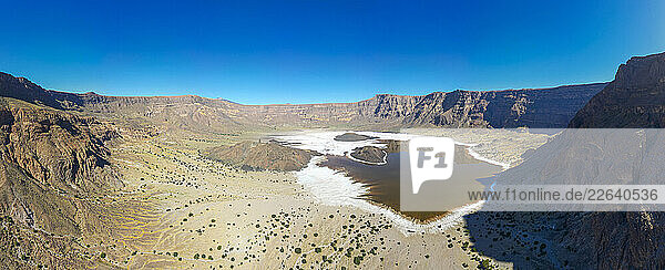 Aerial of the Trou du Natron volcanic crater and its natron lakes  Tibesti Mountains  Chad