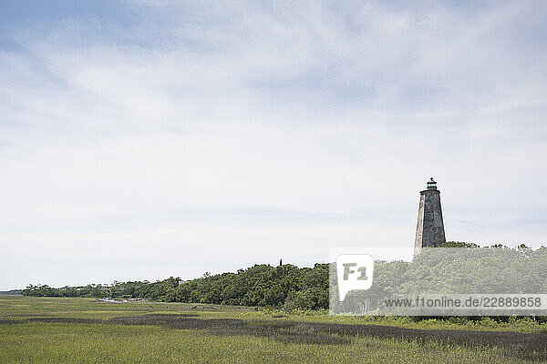 Lighthouse nicknamed Old Baldy on Bald Head Island  North Carolina