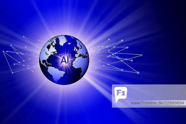 Digitally generated image of blue globe with AI sign