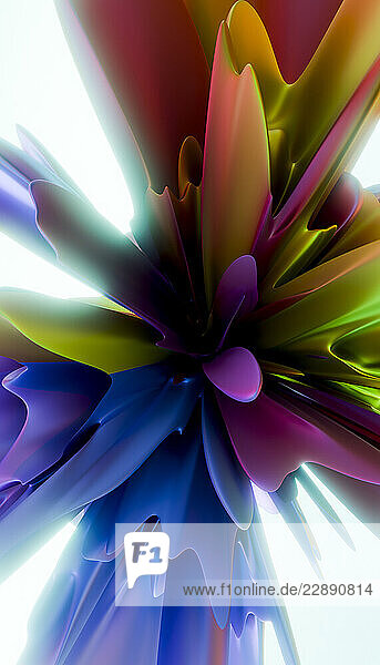 Abstract colorful 3D shapes with vibrant gradients creating a dynamic visual explosion. Blender illustration